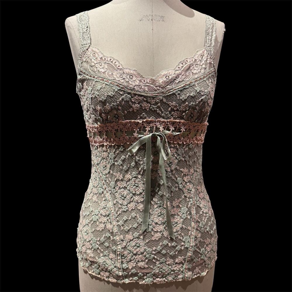 Rare Ann Ferriday Crossdye Pucker Lace Empire Corset Top M